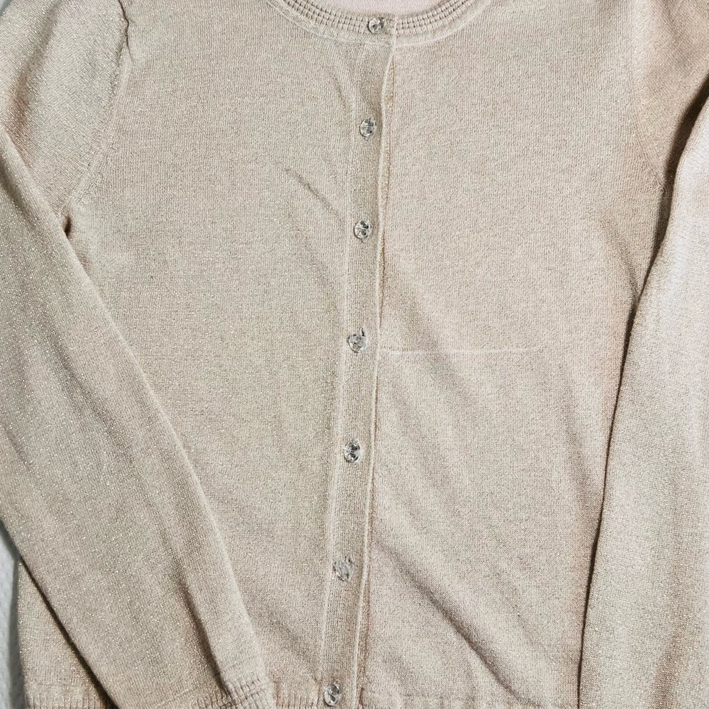 Banana Republic Women's Beige Crew Neck Cardigan shimmer Sweater